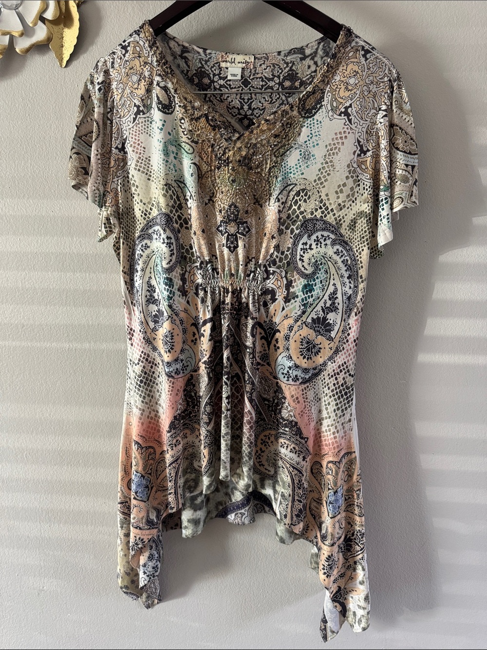 Boho Paisley V-Neck Women's Top - Multicolor